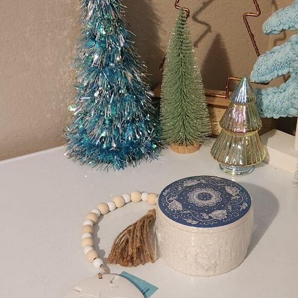 Decor boho calm natural beach short beaded garland & ceramic dish with lid new - Picture 8 of 12